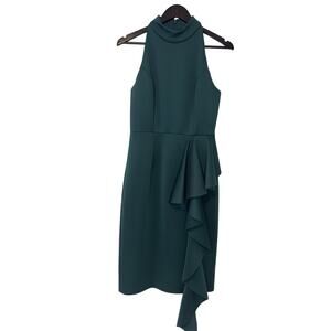 Eliza J Womens Size 6 Emerald Green Ruffle Front Halter Top Sleeveless Dress EUC